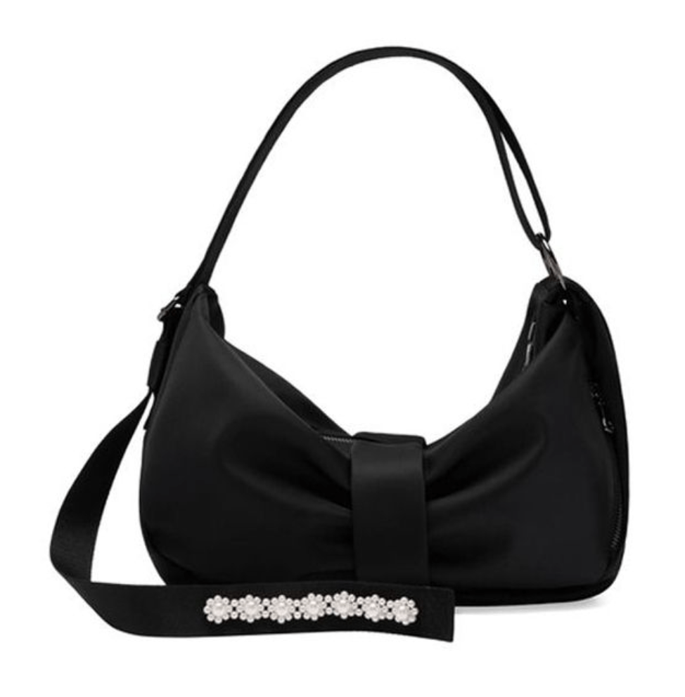 Beaded Sling Bow Black Shoulder Bag