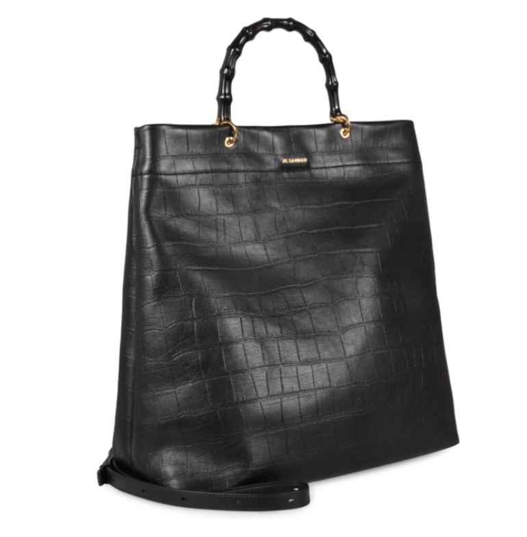 JIL SANDER Croc-effect Bamboo Handle Tote Bag