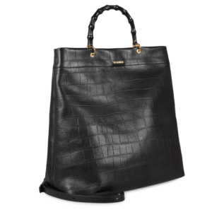 JIL SANDER Croc-effect Bamboo Handle Tote Bag