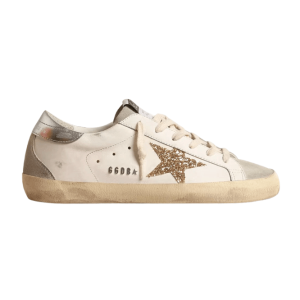 (W) Golden Goose Superstar White Gold Glitter Silver Metallic Leather Heel Tab Sneakers