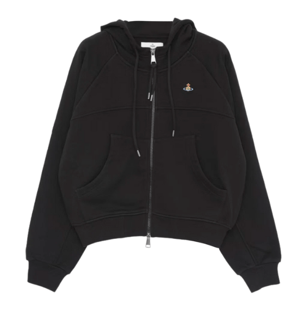 (W) Vivienne Westwood ORB Cropped Raglan Zip Up Hoodie Black