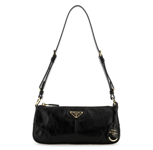 Prada Re-Edition 2002 Medium Leather Shoulder Bag Black