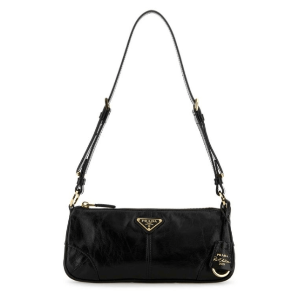 Prada Re-Edition 2002 Medium Leather Shoulder Bag Black