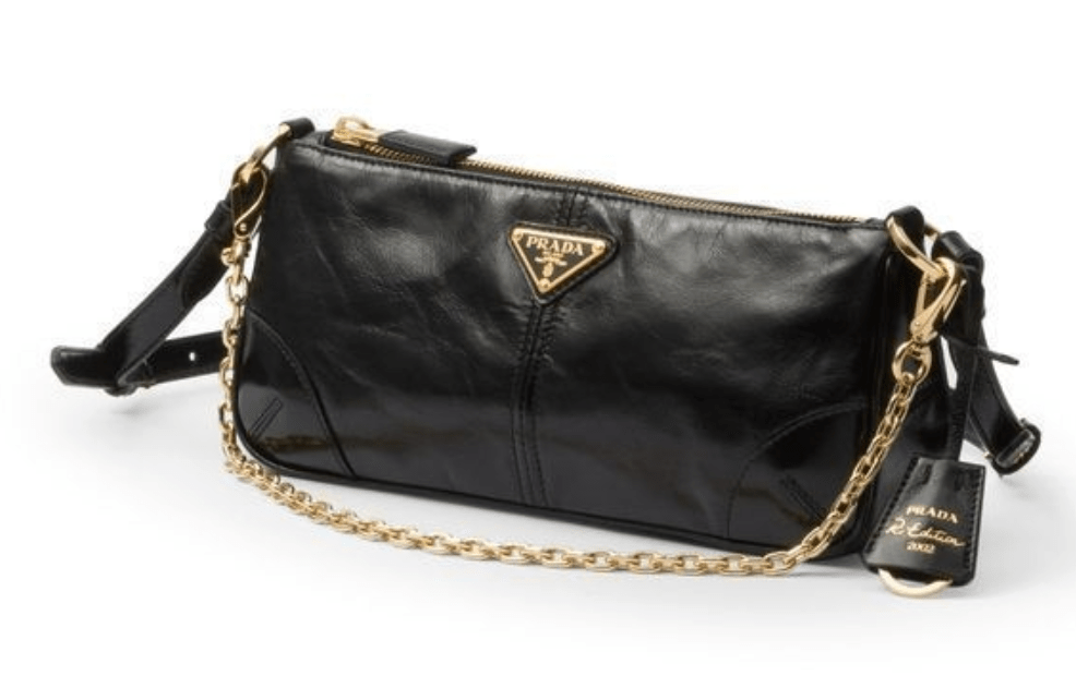 Prada Re-Edition 2002 Medium Leather Shoulder Bag Black