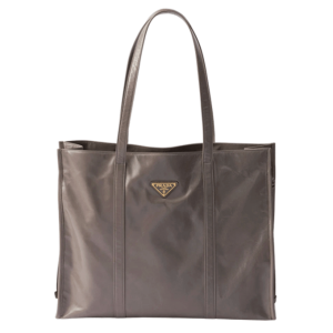 Prada Large Leather Tote Bag Pewter