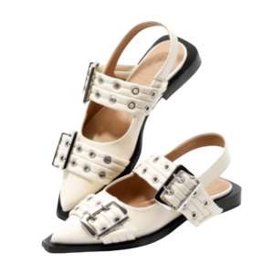 Ivory Feminine Buckle Ballerinas 