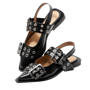 GANNI BURGUNDY FEMININE BUCKLE BALLERINAS 