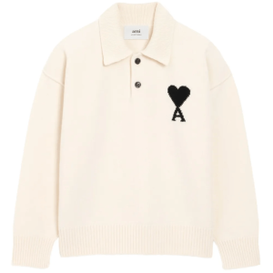 Ami de Cœur virgin wool polo sweater in white