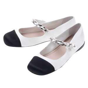 (W) Miu Miu Patent Satin Ballerinas White Black