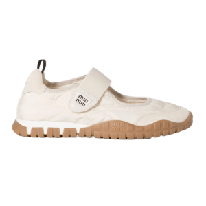 (W) Miu Miu Tyre Technical Fabric and Suede Ballerinas Ivory