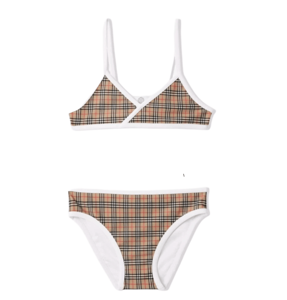 (Kids) Burberry Check Triangle Bikini Archive Beige