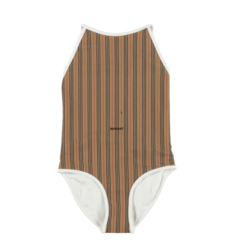 (Kids) Burberry Sandie Icon Stripe One-Piece Swimsuit Archive Beige