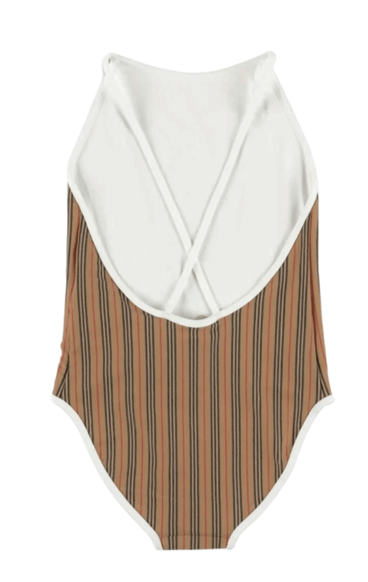 (Kids) Burberry Sandie Icon Stripe One-Piece Swimsuit Archive Beige