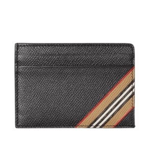 Burberry Icon Stripe Print Grainy Leather Card Case Black