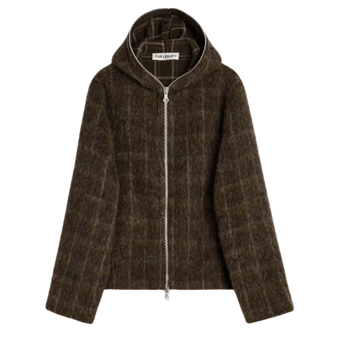 Full Zip Hood Dorf Check Hairy Wool 