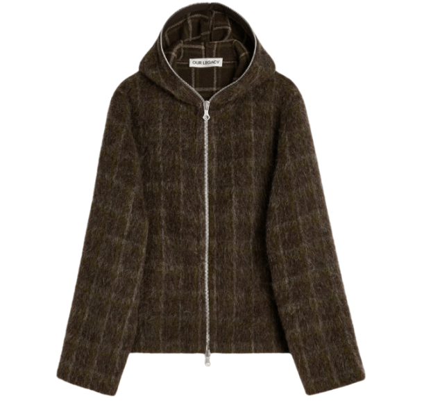 Full Zip Hood Dorf Check Hairy Wool 