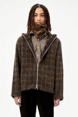 Full Zip Hood Dorf Check Hairy Wool 