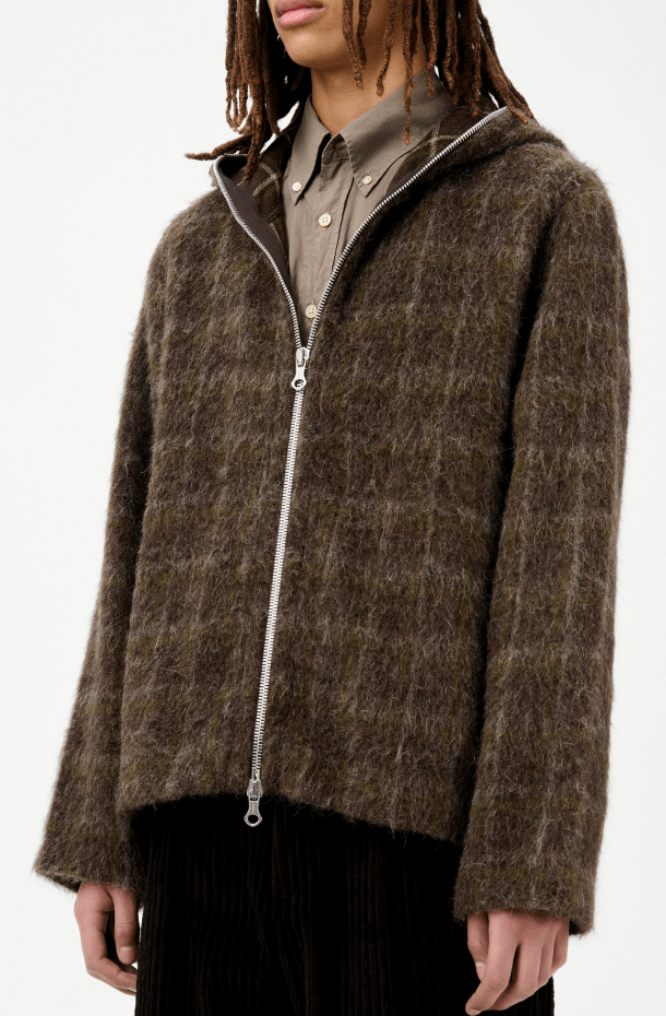 Full Zip Hood Dorf Check Hairy Wool 