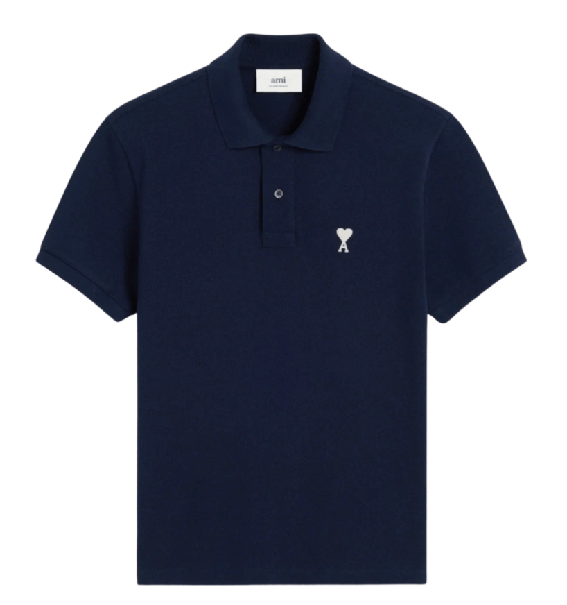 AMI de Coeur Oragnic Cotton Polo Shirt Night Blue Off White