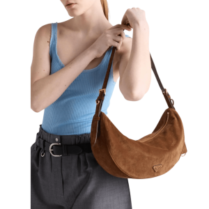 Prada Demi-Lune Large Suede Shoulder Bag Cocoa Brown