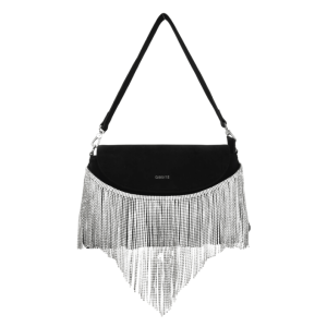 Tina – Vegan Suede Fringe Shoulder Bag in Black