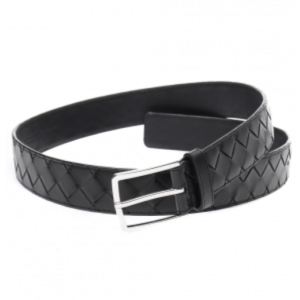 Bottega Veneta Intrecciato Leather Belt Black Silver