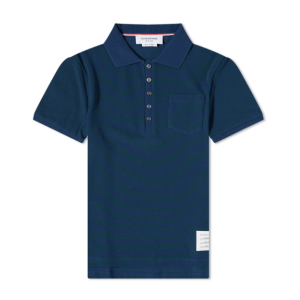 Thom Browne Men's Pinstripe Micro Waffle Polo Dark Blue