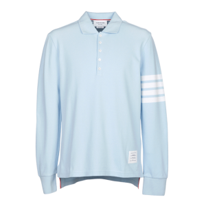 (W) Thom Browne 4-Bar Long Sleeve Polo Top Light Blue
