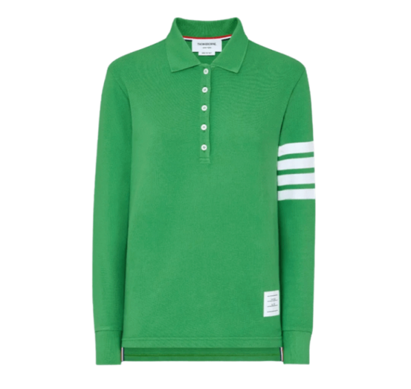 (W) Thom Browne 4-Bar Long Sleeve Polo Top Light Green