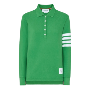 (W) Thom Browne 4-Bar Long Sleeve Polo Top Light Green