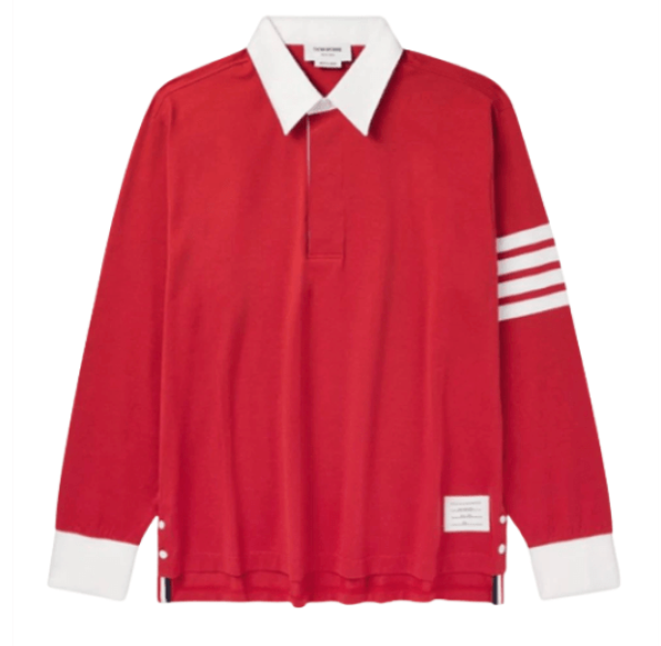 Thom Browne Stripe Polo Long Sleeve T-Shirt Red