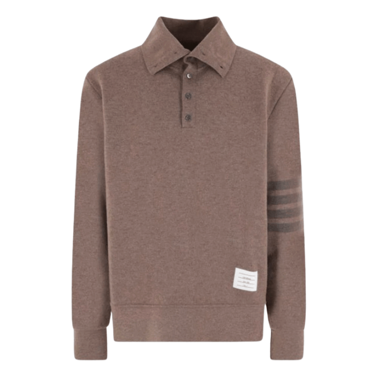 Thom Browne Wool Loopback 4-Bar Funnel Neck Pullover Brown