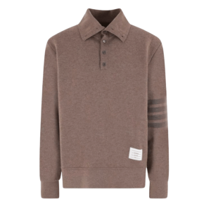 Thom Browne Wool Loopback 4-Bar Funnel Neck Pullover Brown