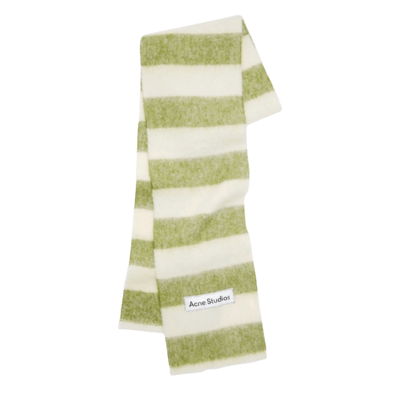 Acne Studios Wool-Blend Stripe Scarf Olive Green White