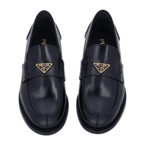 PRADA Brushed Leather Loafer - Black Gold