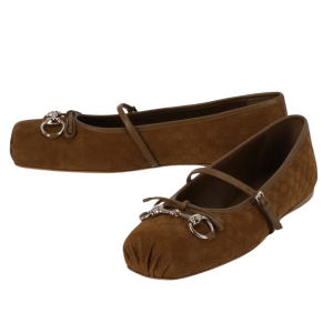 Gucci Horsebit ballet flat in light brown mini GG suede