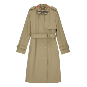 Long Check Collar Gabardine Trench Coat – Honey