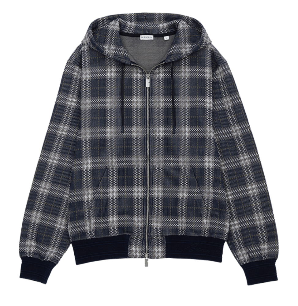 Burberry Check Hood Zip Up Navy
