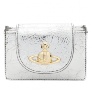 Vivienne Westwood Metallic Crinkle Flap Card Holder Silver