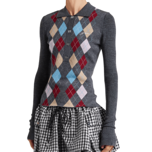 Argyle wool polo sweater in grey 