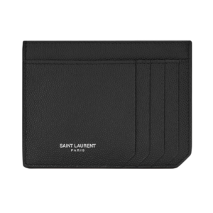 Saint Laurent ID Card Case in Grain De Poudre Embossed Leather Black