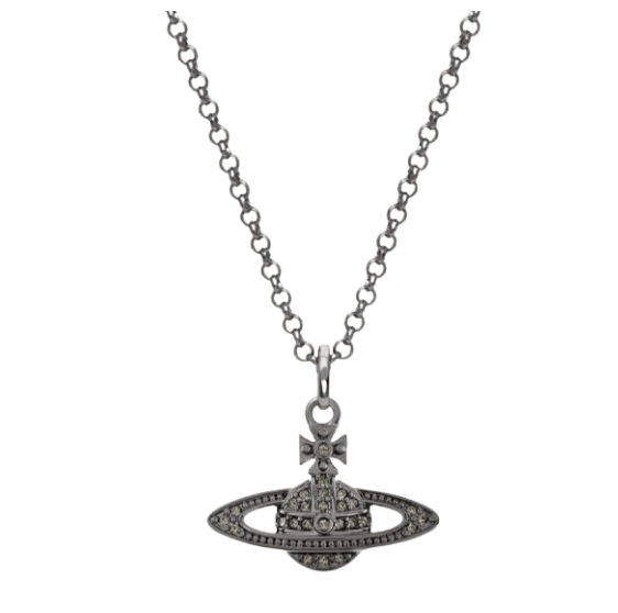 Vivienne Westwood Mini Bas Relief Orb Pendant Necklace Ruthenium Black Diamond