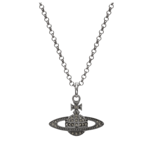 Vivienne Westwood Mini Bas Relief Orb Pendant Necklace Ruthenium Black Diamond