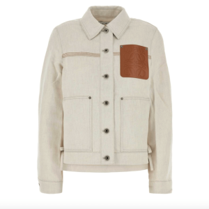 Workwear jacket in cotton and linen Beige