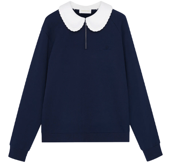 Shushu/Tong Women Doll Collar Oversized Sweatshirt Navy Blue - 25FW