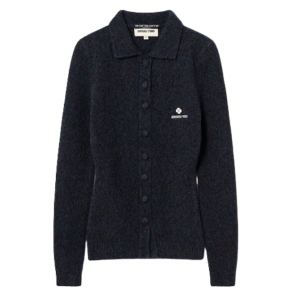 Shushu/Tong Women Lapel Fitted Cardigan Navy Blue 