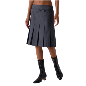 Shushu/Tong Women Bow Waist Pleated Skirt Grey 