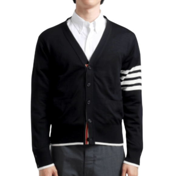 Thom Browne Fine Merino Wool 4-Bar Relaxed Fit Cardigan Black