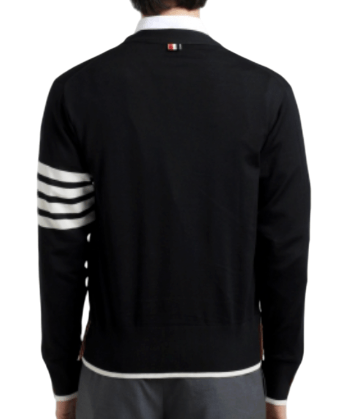 Thom Browne Fine Merino Wool 4-Bar Relaxed Fit Cardigan Black