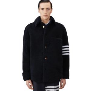 Thom Browne Dyed Shearling 4-Bar Oversized Shirt Jacket Navy